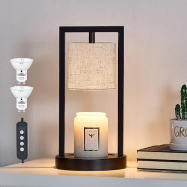 Imagem de Lâmpada de aquecedor de vela com temporizador, lâmpada preta de tecido de linho, luz de vela regulável de 3 níveis, aquecedor de cera derretido para cera perfumada, aquecedor elétrico de 35 W para