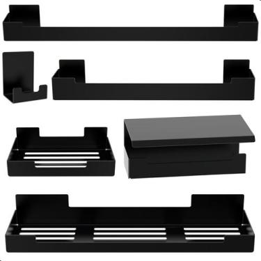 Imagem de Kit Acessórios Para Banheiro Preto Adesivo 6pçs ELG - CONTEL STORE