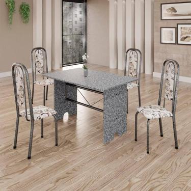 Imagem de Conjunto De Mesa Tubular 4 Cadeiras 120x75cm Mart Prata Com Tampo Em Granito Ocre Letícia 070