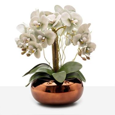 Imagem de Arranjo Orquídea Silicone 4 Hastes Vaso Espelhado Wood Luxo - Floralis