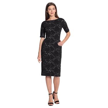Imagem de Maggy London Vestido feminino sofisticado arco ombro bainha carreira trabalho escritório, Floral - Preto/Branco, 42