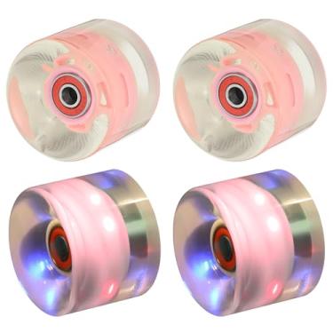 Imagem de PATIKIL Rodas de skate iluminadas 60 x 45 mm, pacote com 4 rodas de skate de poliuretano 78A com rolamentos para substituição de patinação de duas fileiras de cruzeiro ao ar livre, rosa
