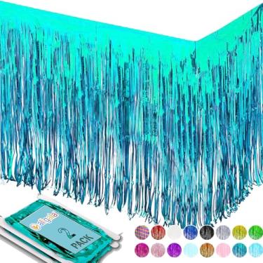 Imagem de Allgala Pacote com 2 saias de mesa com franja metálica de 73 x 272 cm para decoração de evento de festa - Turquesa-BD52812