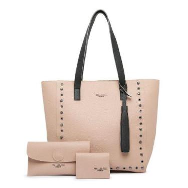 Imagem de Bolsa Ombro Feminina 3 Peças +Carteira +Porta Cartão - Nude - Willibag