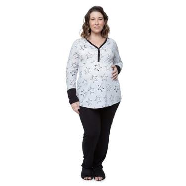 Imagem de Pijama Inverno Plus Size Amamentação com Botões estrelas Linda Gestant