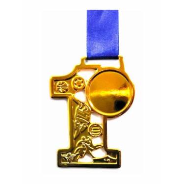 Imagem de Medalha 75mm Numeral 1 Ouro pacote c/ 5 Unidades - MedalhaSul