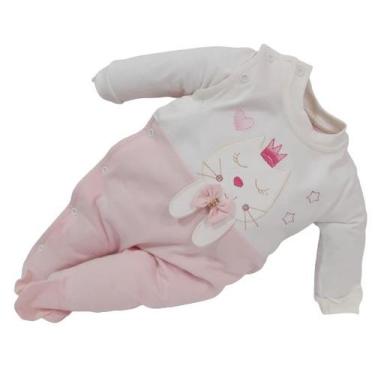 Imagem de Macacão Longo Luxo Bebê Menina Chuquinha Baby Bordado 88002, Rosa, P (