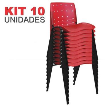 Imagem de Cadeira Empilhável Plástica Vermelho Translúcido Anatômica 10 Unidades