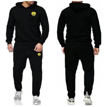 Imagem de Conjunto de Moletom Relaxado Blusa E Calça Masculina Flanelado, Abobor