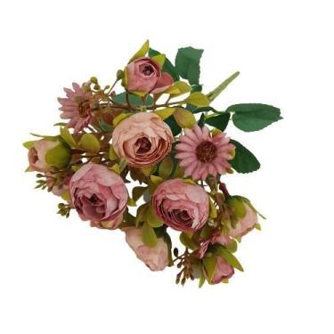 Imagem de Flor artificial buquê camélia e margarida - Carmella Presentes, 30cm