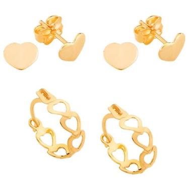 Imagem de Brincos Rommanel Argola Folheado a  Ouro Coração Primeiro Segundo Furo