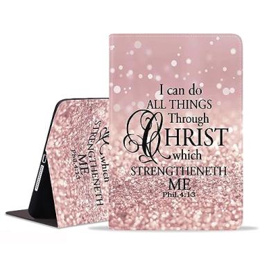 Imagem de BXIKEOPIU Capa para tablet Samsung Galaxy Tab A de 10,1 polegadas 2019 (modelo: SM-T510/T515/T517), capa fólio fina de couro PU com suporte para hibernar automático, verso bíblico com citação de