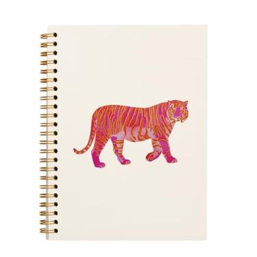 Imagem de OXW Caderno de tigre rosa preppy, caderno estético moderno para meninas adolescentes fazendo anotações, material escolar preparatório, caderno espiral de capa dura pautado para faculdade, 14 x 21 cm