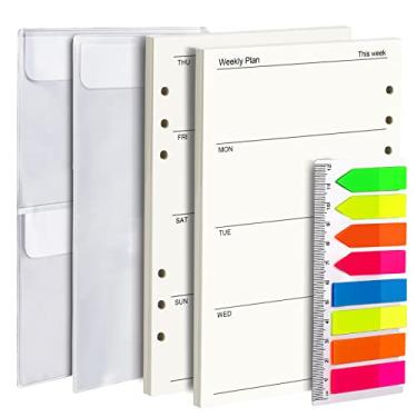 Imagem de LEOBRO Refil de papel A5 semanal e diário - 6 inserções de fichário, caderno de folhas soltas para agenda de trabalho - 90 folhas/180 páginas