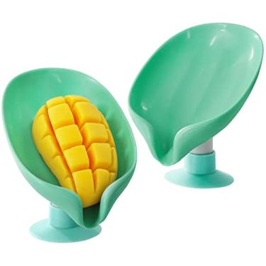 Imagem de GVIOOEI Peças Saboneteira, Porta-Sabonete, Saboneteira Autodrenante, Caixa de Sabonete Em Formato de Folha, Protetor de Sabão, Porta-Sabonete com Ventosa para Chuveiro, Prolonga A (, Verde*2)