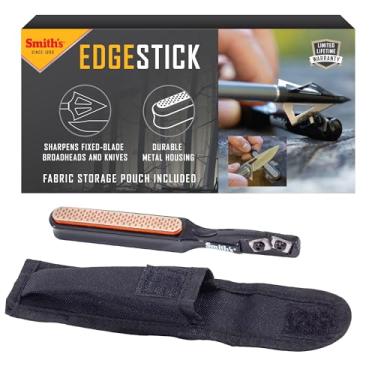 Imagem de Smith's 50047 Edgesport Stick Knife & Broadhead Sharpener – Apontador portátil – Afiador de ferramentas de caça e tiro com arco – bolsa de transporte – carboneto e pedra de diamante – Afiador de facas