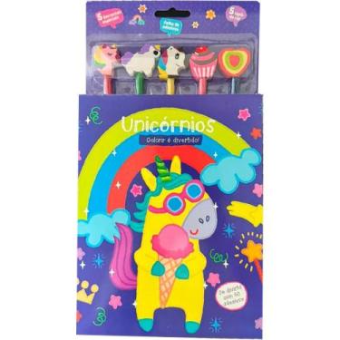 Imagem de Livro Infantil Colorie É Divertido! Unicórnios Com Adesivos Lápis De C