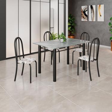 Imagem de Conjunto de Mesa Tubular 120cm X 75cm Tampo em Granito Topázio com 4 Cadeiras Iris Arabesco/Preto