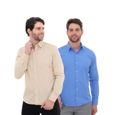 Imagem de KIT Masculino 2 Peças - Camisa Social Premium Tipo Linho Bege e  Camis