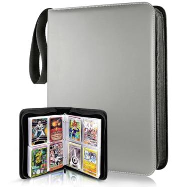 Imagem de TONESPAC Porta-cartões de 400 bolsos compatível com fichário de cartões colecionáveis, organizador de cupons para cartões de beisebol, cartões esportivos (cinza claro)