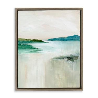 Imagem de Stupell Industries Tela emoldurada de paisagem enevoada em tom azul com flutuador marrom design de arte de parede por Nikita Jariwala, 43 x 53 cm