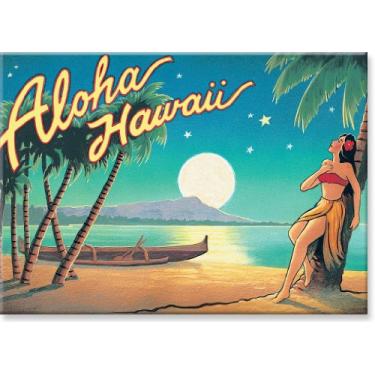 Imagem de Imã de geladeira colecionável de arte havaiana – Aloha Havaí (Lua: Lua – por Kerne Erickson