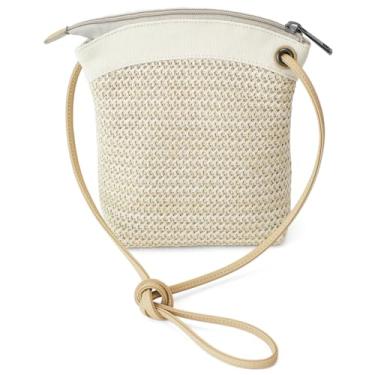 Imagem de BBORGDC Pequena bolsa transversal de palha para mulheres - bolsa de férias boho off-white com alça de telefone, carteira de praia de verão, carteira de telefone de pulso, design original, presente