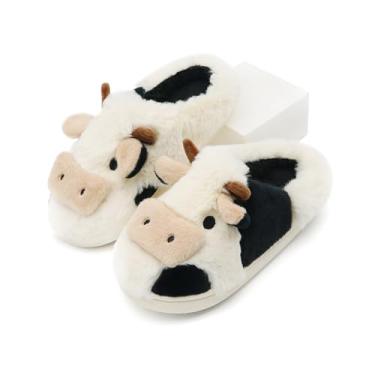 Imagem de Boonble Pantufas De Vaca Felpudas Para Mulheres, Homens E Adultos, Sapatos De Pelúcia Fofos E Aconchegantes Para Ambientes Internos E Externos, Quarto, Chinelo De Algodão Peludo E Quente, Salto Aber