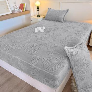 Imagem de Capa de colchão, veludo, quente, antiderrapante, capa contra poeira, macia, elástica, respirável, protetor de colchão com bolso profundo para decoração de cama de quarto - cinza claro||solteiro: 89 x