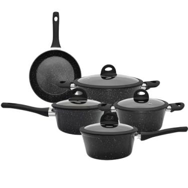 Imagem de Jogo de Panelas de Indução Antiaderente Cerâmica e Alumínio Preto 5 Peças - Casambiente
