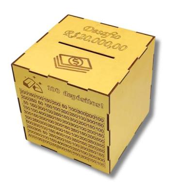 Imagem de Caixa Cofrinho De Madeira Cofre Guarda Dinheiro Desafio - babykidsstor