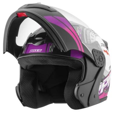 Imagem de Capacete Moto Mixs Gladiator RPM Articulado Escamoteável Robocop Fosco Rosa 56