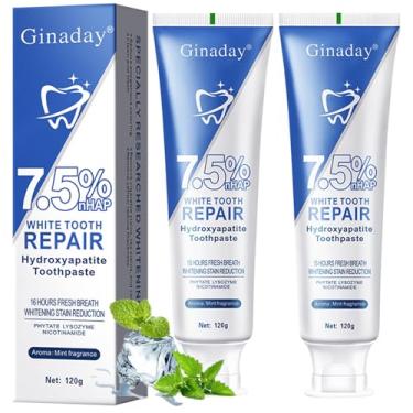 Imagem de Pacote com 2 pastas de dentes de hidroxiapatita para proteção do esmalte e fortalecimento dos dentes, pasta de dente sem flúor para dentes sensíveis, menta suave, hálito fresco para saúde bucal