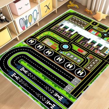 Imagem de Tapete infantil de carro, tapete de brinquedo para brincar com carros, tapete de pista de estacionamento de avião para sala de jogos, berçário, sala de aula, quarto de crianças, tapete de pista de