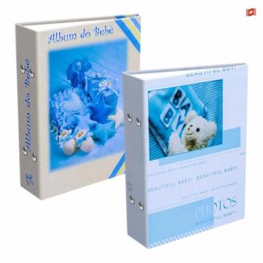 Imagem de 2 Albuns 10X15/120 Fotos Menino Azul Bebê Sapato Urso Tedy - Clip