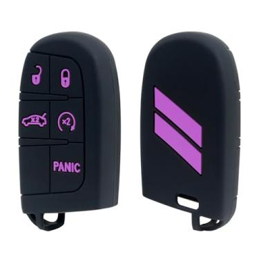 Imagem de REMOCH Capa de chaveiro para Dodge Accessories Capa de chaveiro de 5 botões para Dodge Charger Challenger Dart Durango Journey controle remoto de substituição 3, 4, 5 botões (roxo, 1 peça)