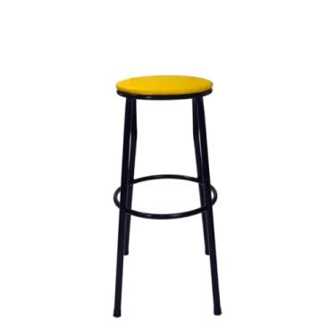 Imagem de Banqueta Alta Flex Sem Encosto Assento em Corino Estrutura Aço Tubular Cozinha Americana Balcão (AMARELO)