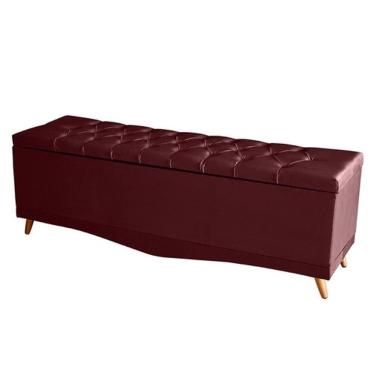Imagem de Recamier Calçadeira Baú Barcelona Queen 160 Cm Botão Encapados Pés Palito Suede Bordo D...