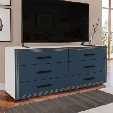 Imagem de Cômoda Valência 6 Gavetas Branco/Azul - Politorno