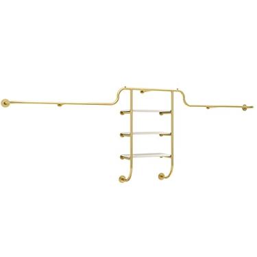 Imagem de CUTPOIY Prateleiras de exibição de roupas montadas na parede, trilhos de roupas de metal com prateleiras de três camadas, cabides de tubos industriais, prateleiras de exibição de loja de varejo