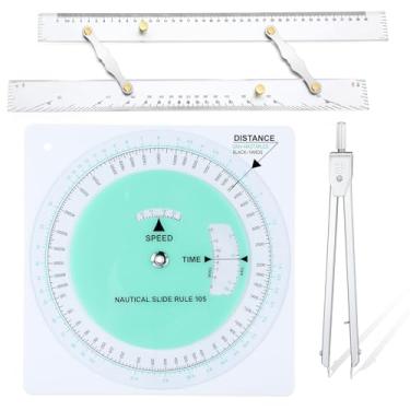 Imagem de Dunzoom Kit de navegação essencial de 3 peças, conjunto básico de navegação inclui régua paralela marinha de 45 cm, transferidor de plotter náutico de 20 cm de diâmetro, divisor de ponto fixo de 15 cm