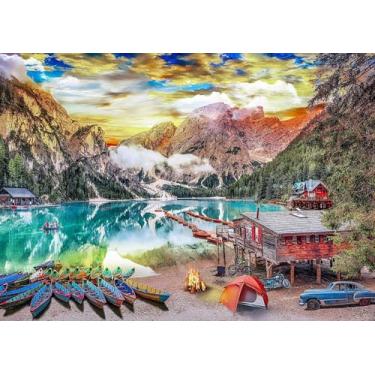 Imagem de 2000 peças quebra-cabeças para adultos, famílias à beira do lago encaixam-se perfeitamente