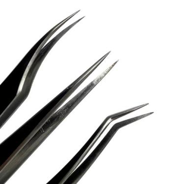 Imagem de Kit 3 Pinças Para Alongamento De Cílios Lash Prata - Helen Color