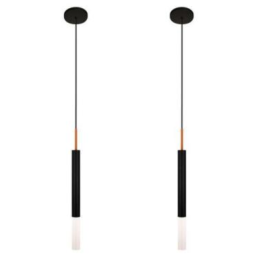 Imagem de Kit 2 Luminárias Teto Pendente Tubo Difusor Sala Preto Cobre - Singlel