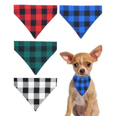 Imagem de PET SHOW Pacote com 4 bandanas xadrez para cães pequenos para coleiras, coleira de gato, menino, menina, filhotes, babadores deslizantes na coleira de animais de estimação, acessórios para fantasias