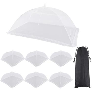 Imagem de CREATCABIN Pacote com 7 capas de comida rede reutilizável barraca de comida dobrável branco pop-up prato de servir guarda-chuva tela tenda pátio rede para acampamento ao ar livre piqueniques festas de
