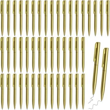 Imagem de LCPQMZGH 50 mini canetas esferográficas, mini canetas de 10 cm a granel, para cadernos de bolso e blocos de notas, tinta preta (dourada)