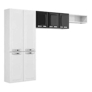 Imagem de Cozinha Compacta Aço Rose C/ Portas Armário Aéreo Branco Preto - Itati