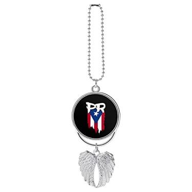 Imagem de Bandeira de Porto Rico PR Porto Rico Boricua pingente de carro espelho retrovisor acessórios para pendurar interior para carro, escritório, ótimo presente, estilo prata, tamanho único