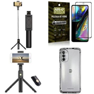 Imagem de Capinha Moto G82 +Mini Tripé Selfie Bluetooth +Película 3D - Armyshiel